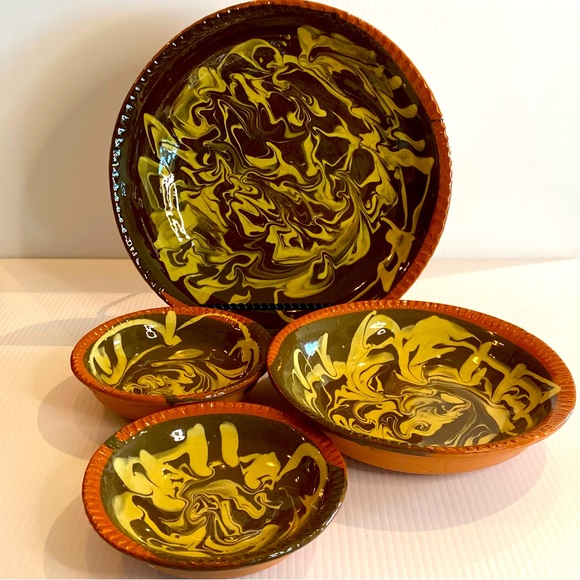 Vtg Colonial Williamsburg Restoration Redware Pottery Set Of 4 Pieces - Picture 1 of 14